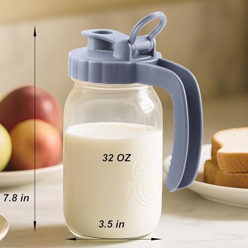 Mason Jar Pitcher 32 OZ With Pour Spout Lids Wide Mouth Breast Milk Pitcher 1 Quart Glass Milk Jug With Flip Cap Airtight & Leakproof Water Carafe For Fridge, Coffee, Iced Tea, Lemonade, Juice - Image 6