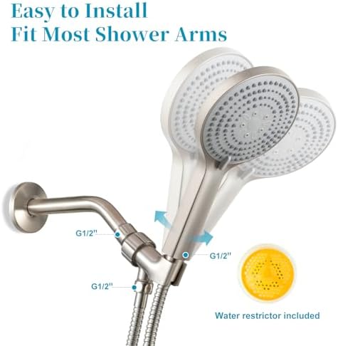 OFFO Handheld Shower Head Set, 6-Mode Brushed Nickel High Pressure Handheld Sprayer with 60" Stainless Steel Hose & Holder, High Flow Large Powerful Boosting Handheld Showerhead for Low Water Pressure - Image 5