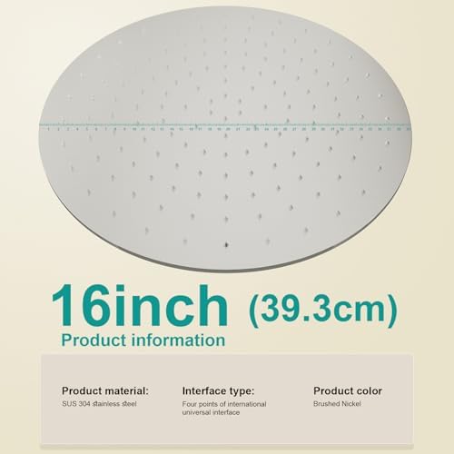 All Metal 16Inch Rain Shower Head - Heavy Duty Stainless Steel, Easy Install, High Water Flow, Ultra-Thin Modern Design for Bathroom (Brushed Nickel) - Image 2