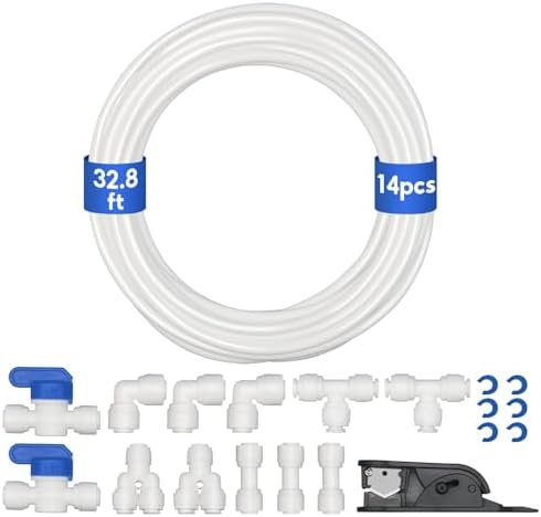 Water Line Kit, Lifevant 1/4” O.D. Water Tubing 32.8FT for R.O. System and ice Maker with 12-PCS Quick Connect and Tubing Cutter by Unknown