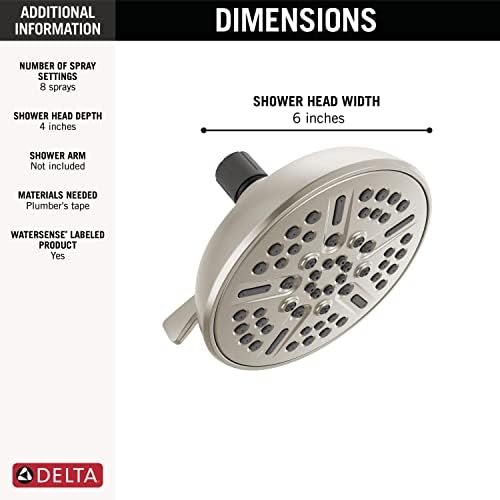 Delta Faucet 8-Spray Touch-Clean Shower Head Brushed Nickel, Delta Shower Heads, Showerhead, Brushed Nickel Shower Head, 1.75 GPM Water Flow, Stainless 75898CSN - Image 3