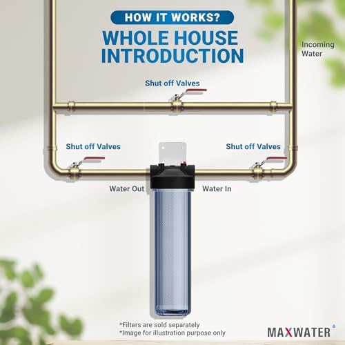 Max Water Whole House Water Filter Housing, Fits 20" x4.5" Big Filter Blue Pre-Filtration System for Well and City Water, 1 inch NPT Ports with Wrench and Bracket (Clear Housing) - Image 5
