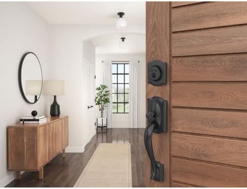 SCHLAGE Front Door Entry Handleset, Georgian Knob, Matte Black - Image 5
