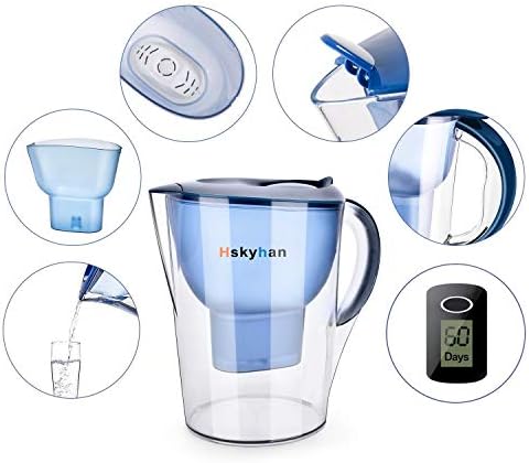 Hskyhan Alkaline Water Filter Pitcher - 3.5 Liters Improve PH, 2 Filters Included, BPA Free, 7 Stage Filteration System to Purify, Blue - Image 2