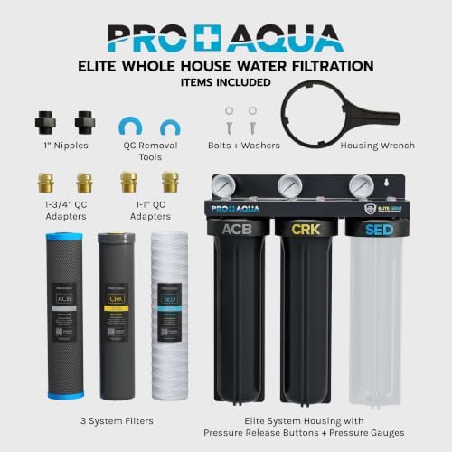 PRO+AQUA Elite Series GEN2 PRO-100-E 3-Stage Whole House Water Filtration System for City & Well Water with Pressure Gauges | Reduces Contaminants, Sediment, Chemicals, Heavy Metals, with 1” Ports - Image 2