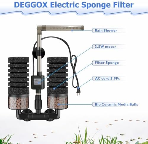 Aquarium Electric Sponge Filter with Submersible Water Pump Silence Motor for Shrimps,Bettas with Bio Ceramic Media Balls and 2 Spare Sponge,Venturi Nozzle and Rain Mode (S for 10-20 Gal) - Image 3