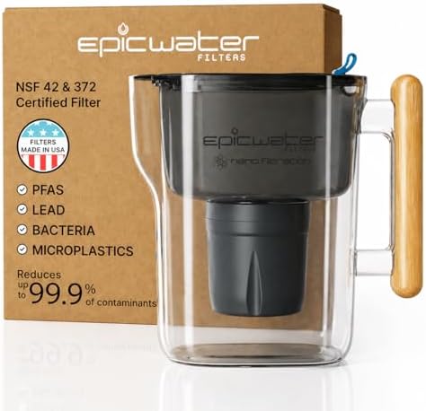 Epic Nano XP | Water Filter Pitchers for Drinking Water | 10 Cup | 150 Gallon Filter | Gravity Water Filter (Black & Bamboo) by EpicWaterFilters