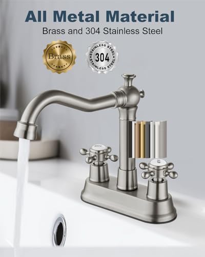 Aolemi 4 Inch Centerset Bathroom Sink Faucet 2 H&C Handle Brushed Nickel - Image 5