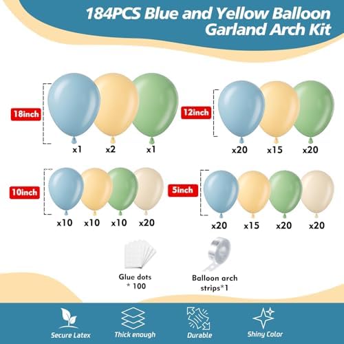 184Pcs Classic Cartoon Balloon Garland Arch Kit - Classic Bear Theme Party Decorations with Blue Yellow Sage Green Sand White Balloons for Baby Shower Girl Boy Birthday Party Decorations - Image 2