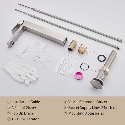 AVSIILE Vessel Sink Faucet Brushed Nickel 1 Hole Single Handle Tall Faucets - Image 7