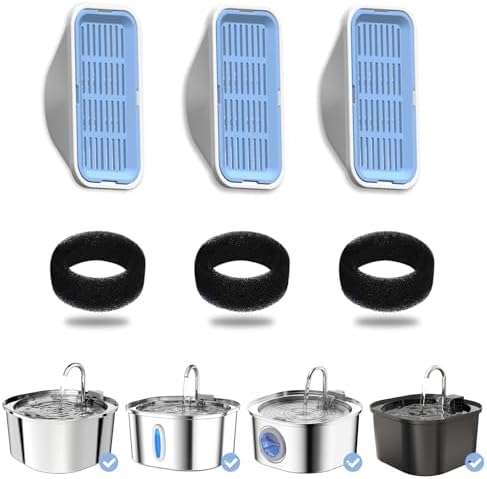 PEKTACO Cat Water Fountain Replacement Filters for 3.2L/108oz, 3 Pack by PEKTACO