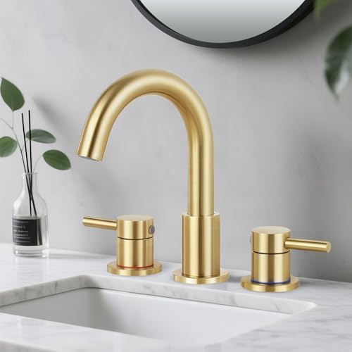 Bathroom Faucet 3 Hole Brushed Gold, 2-Handle Widespread Faucet by IUERASD