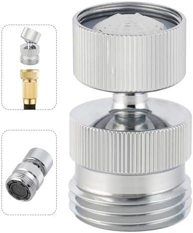 Hibbent Swivel Faucet Adapter Kit, Solid Brass 3/4" Garden Hose Adapter with Aerator, 360 Degree Kitchen Sink Faucet Aerator Adapter for Female and Male to Male, Chrome by Hibbent