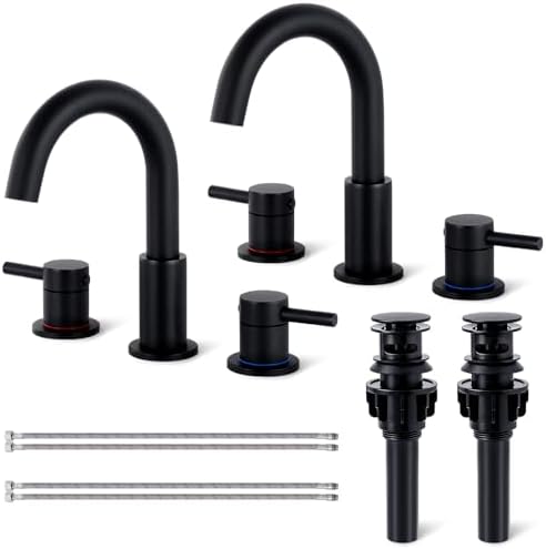 Black Bathroom Faucet 3 Hole, 2-Handle Widespread Faucet (2 Pack) by IUERASD