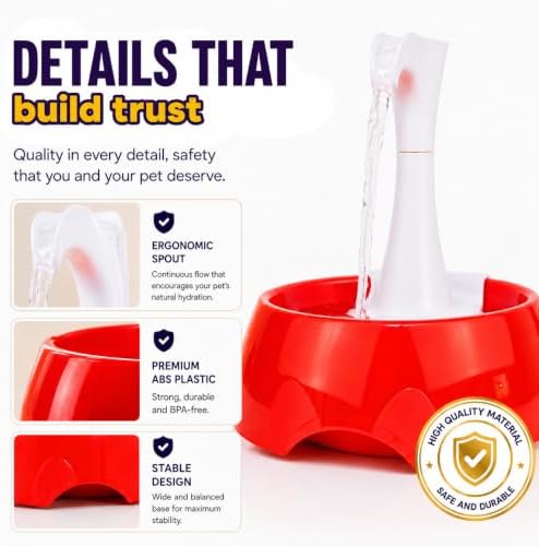 Aqua First Pet Water Fountain - Automatic Drinking Bowl for Cats and Dogs - Light and Portable - Replaceable Filters - Ergonomic Design - 1.2L/42 fl oz - Red - Image 6