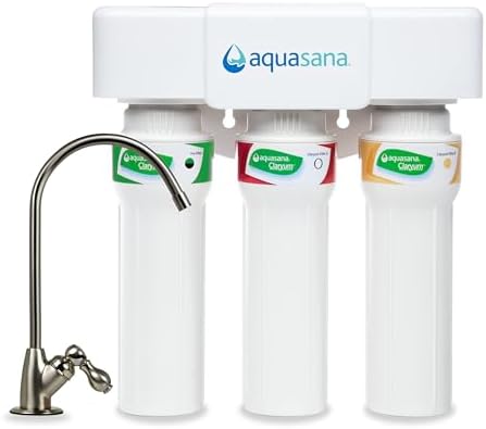 Aquasana Under Sink Water Filter System - Reduces PFAS, Lead, & Chlorine in Drinking Water - Under Counter Claryum Filtration for Kitchen - 3-Stage Max Flow - Brushed Nickel Faucet - AQ-5300+.55 by Aquasana
