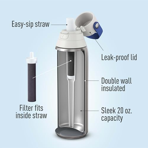 Brita Stainless Steel Premium Filtering Water Bottle, BPA-Free, Reusable, Insulated, Replaces 300 Plastic Water Bottles, Filter Lasts 2 Months or 40 Gallons, Includes 1 Filter, Stainless - 20 oz. - Image 3