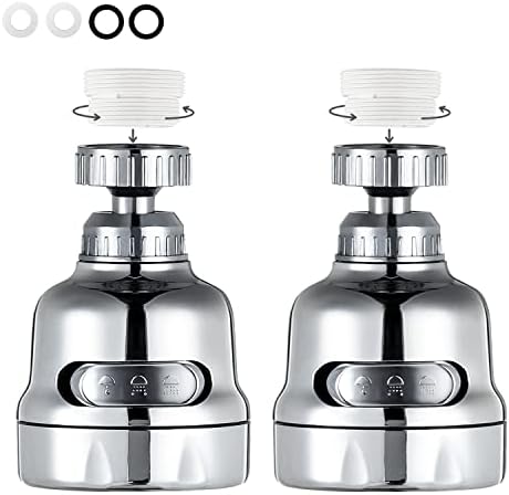 Faucet Sprayer Attachment, 360 Degree Rotating Faucet Aerator Accessories, 3 Mode Adjustable Kitchen Sink Tap Head Water Saving Extend Nozzle Chrome Plated,(Pack of 2) by DASLAVA-BrightYourLife