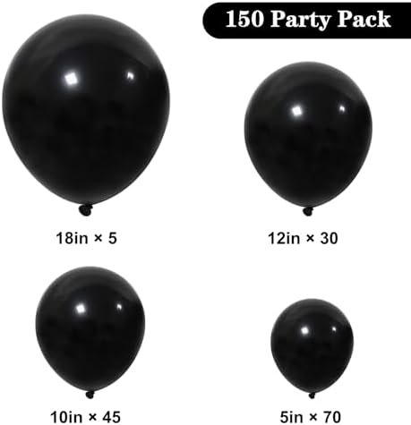 APLANET 150pcs Black Balloons Different Sizes 18 12 10 5 Inch, Latex Balloons for Black Themed Birthday Wedding Baby Shower Party, Black History Month, Grad Anniversary Supplies, Arch Kit Decoration - Image 2