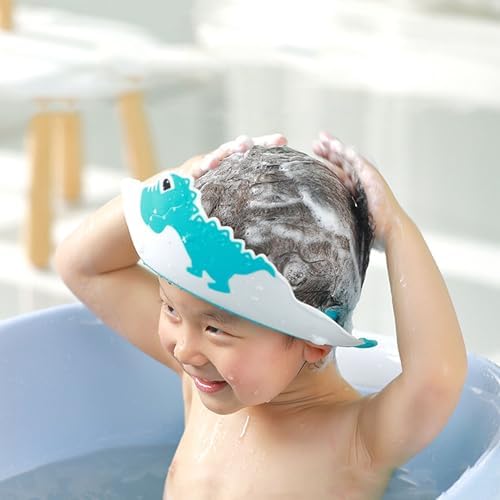 Baby Shower Cap, Baby Toddler Hair Washing Shield, Adjustable Silicone Bath Visor for Toddlers, Shower Hat for Kids 1-9 Years, Blue Dinosaur - Image 6