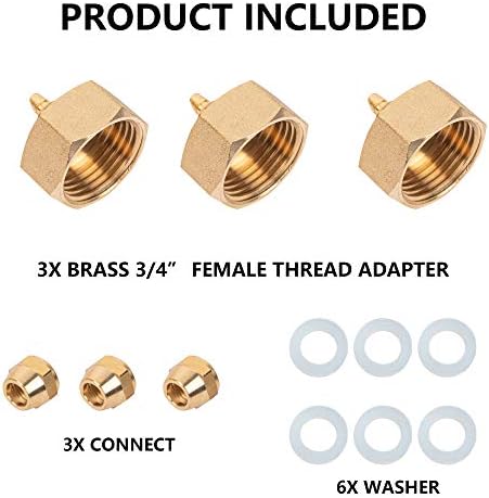 Hourleey Garden Hose Adapter, Brass Standard 3/4" Female Thread to 1/4" Tube Adapter for Water Hose, Convert 3/4" Garden Hose to 1/4" Tube, 3 Set - Image 5