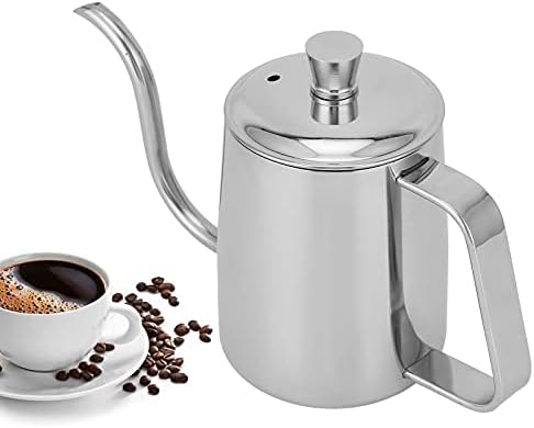 350ml Small Coffee Pot, Gooseneck Pour Over Coffee Kettle, Stainless Steel Long Narrow Spout Manual Coffee Kettle with Cover for Home Coffee Use(Silver) by Yuecoom
