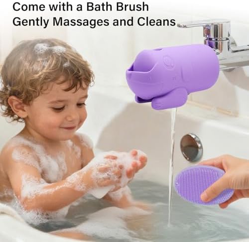 mandoo Faucet Extender for Toddlers, Bath Spout Cover for Baby, Bathtub Faucet Cover for Baby, Toddler Bath Silicone Shower Toys,Head Protector for Kids Safety.（Orange+Brush） - Image 5