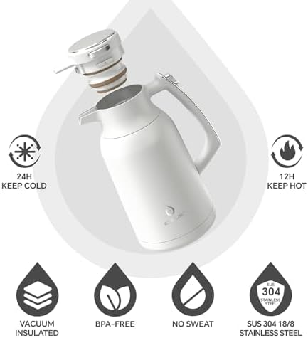 IDEUS Thermal Coffee Carafe 68oz, Beverage Dispenser White - Image 2