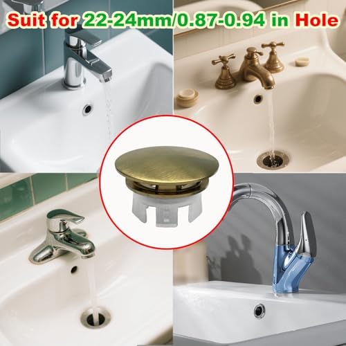 2 Pack Sink Basin Overflow Trim Ring,Solid Brass Bathroom Sink Trim Overflow Cover,Bathroom Kitchen Sink Trim Overfolow Cover Insert in Hole Round Caps(Gold) - Image 3