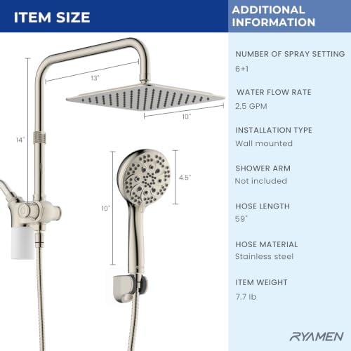 Ryamen Upgraded Filtered Shower Head with Handheld, 10 inch Rain Showerhead - Image 2