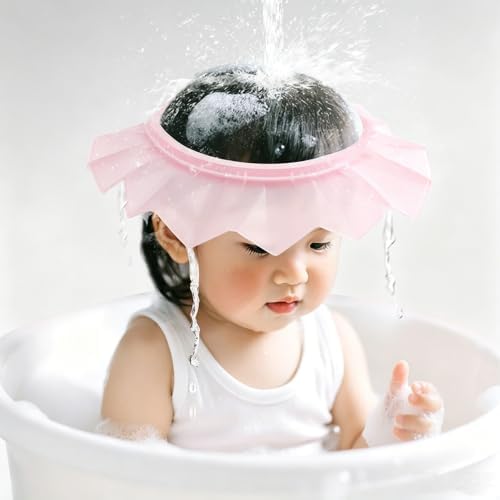 Baby Silicone Shower Cap, Ultra Soft & Non-Toxic Shampoo Bath Hat, Adjustable Hair Washing Shield for Toddlers, Kids and Children (Pink) by Unknown