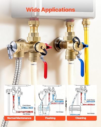 VEVOR Water Heater Kit, 3/4 Inch Tankless Water Heater Service Valve Kit with 2PCS 3/4″ NPT to 3/4″ PEX-B Isolation Valves, Pressure Relief Valve, Lead-Free Brass, Fits Most Tankless Waters Heaters - Image 5