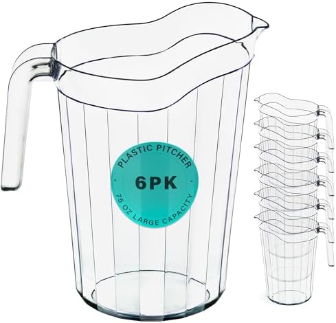 DecorRack 6 Pack 75 oz Polycarbonate Pitchers, Beverage Dispenser by DecorRack