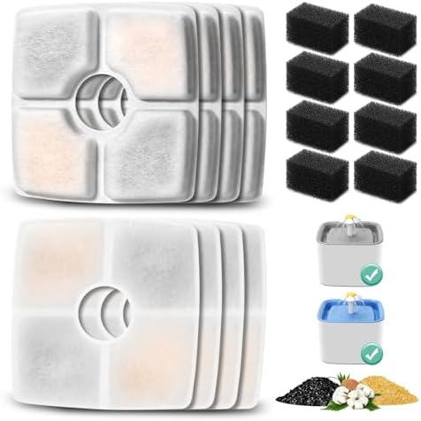 8 Pack Replacement Filters & Pre-filter Sponges for 84oz/2.5L Automatic Pet Fountain, BFLICROY Cat Water Fountain Filter, Triple Filtration Pet Fountain Replacement Filters by BFLICROY