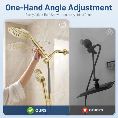 MakeFit Dual Filtered Rain Shower Head Combo, High Pressure Handheld Shower Head with Adjustable Bar - Rainfall Shower Head And Showerhead with Filter for Hard Water - Removes Chlorine(Gold) - Image 3