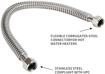 24inch Stainless Steel Corrugated Water Heater Connector Flexible for Female Iron Water Pipes Fitting, 1" FIP x 1" FIP, 24" Length (2 Packs)… - Image 3
