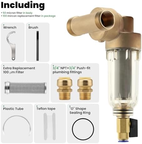 360° Rotatable Spin Down Sediment Water Filter, Contains Two 3/4" Push-to-Connect Fittings,Home Water Filter with 50&100 Micron Filters - Image 3