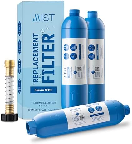 Mist RV Water Filter - Replacement for Camco RV Inline System, 40043 with Flexible Hose Protector for Reducing Sediment, Bad Taste, Odors, Chlorine, Lead (3 Pack) by MistWaterAirFilters