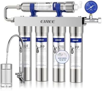 EIREE H502B Under‑Sink Ultrafiltration Water Filter – 0.01 µm Membrane, Removes 99.99% Heavy Metals, Chlorine & Odor, Stainless Steel Housing, USA Tech by Eiree
