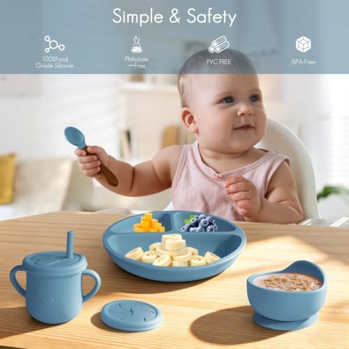 Silicone Baby Feeding Set 12PCS,Baby Led Weaning Set(Ocean Blue) - Image 2
