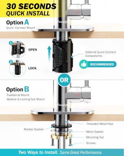 Frizzlife MF1080-S Bathroom Sink Faucet and Kitchen Sink Faucet, Built-in Carbon Block Filter, NSF/ANSI 372 Certified, 1080° Rotatable, Single Hole Single Handle, Stream/Spray, 304 Stainless Steel - Image 6