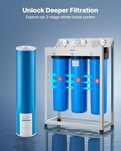 VEVOR KDF Whole House Water Filter, 20 x 4.5 Inch Universal Fit Cartridge, 100,000 Gal Capacity, Coconut Shell GAC + Copper Zinc Alloy, Reduces Heavy Metals, Chlorine, Bad Taste & Odor - Image 6
