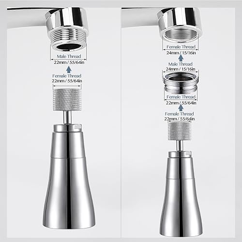 Kitchen Sink Faucet Sprayer Attachment - Movable Kitchen Tap Head 360° Rotatable Anti-Splash Sink Sprayer Facuet Nozzle Head Water Saving Faucet Aerator - 2 Modes Sprayer Chrome - Image 4