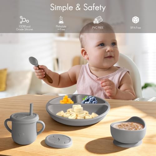 Silicone Baby Feeding Set 12PCS,Baby Led Weaning Set(Matte Gray) - Image 2