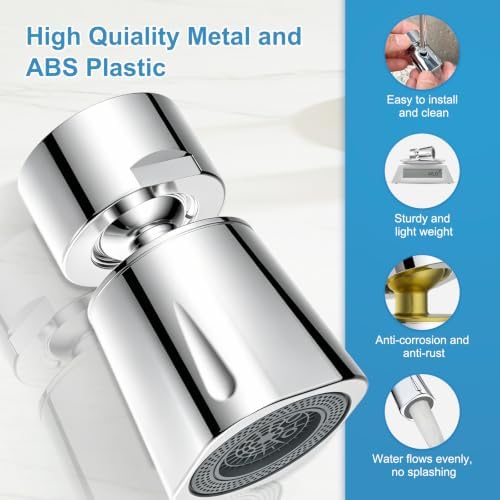 Faucet Aerator 4 Modes, 360° Swivel Faucet Sprayer Head Attachment, Chrome - Image 5