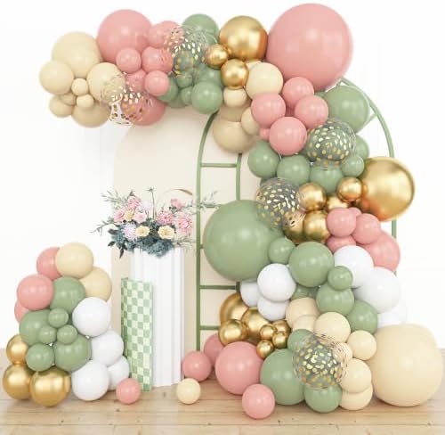 Amandir 153pcs Retro Green Pink Balloon Garland Arch Kit Different Sizes by Amandir