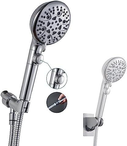 GwernKB Handheld Shower Head with On Off Switch 8-Mode High Pressure Showerhead with 79 Inches Extra-long Stainless Steel Hose and Bracket PLUS Extra Low-Reach Adhesive Wall Mount for Kids,Silver… by GwernKB