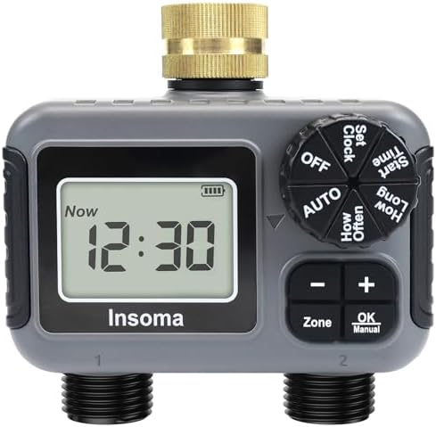 Insoma 2-Zone Water Timer for Garden Hose, Brass Inlet Sprinkler Timer by Insoma