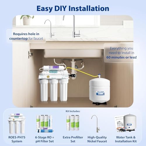 APEC Water Reverse Osmosis Water Filter System, WQA Certified, 6-Stage with Alkaline Mineral pH+ and Extra High Capacity Pre-Filter Set Stage 1-3, Ultra Safe Essence Series, 75 GPD - Image 3