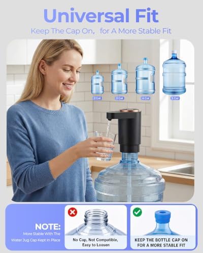 Water Jug Pump for 5 Gallon Bottle – Portable Electric USB-C Charging Dispenser, Dual Powerful Motors, Fast Flow, Fits 2-5 Gallon Jugs – Ideal for Home, Office, Camping, RV, Black - Image 5